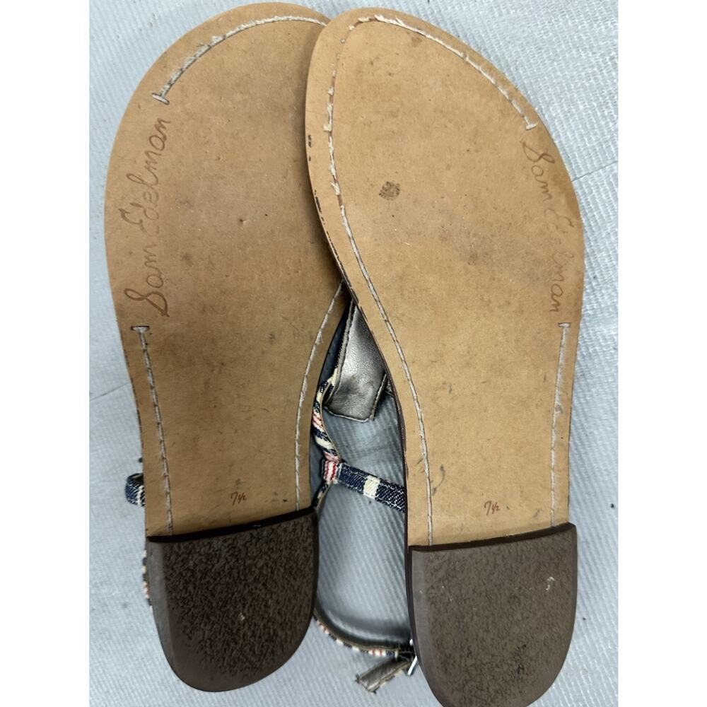 Sam Edelman Womens Gigi Sandal Slingback Red Blue Denim Nautical Flat Size 7.5 - Picture 6 of 10
